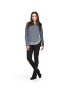 Blue Heathered Rib Detail Shirt Hem Top