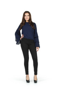 Navy Tiered Ruffle Sleeve Georgette Blouse
