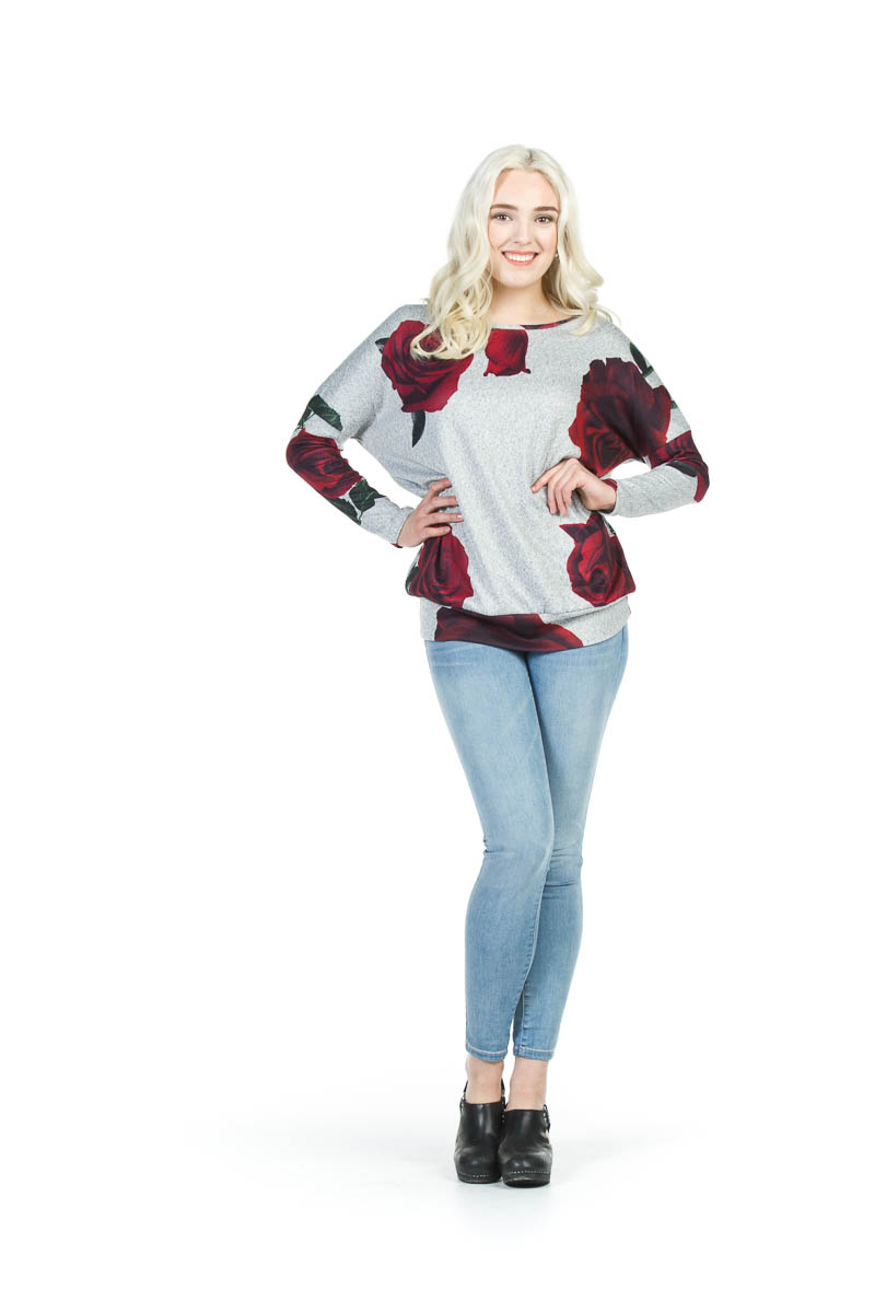 grey Rose Print Oversize Soft Sweatshirt