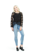 Black Floral Lace High Low Top