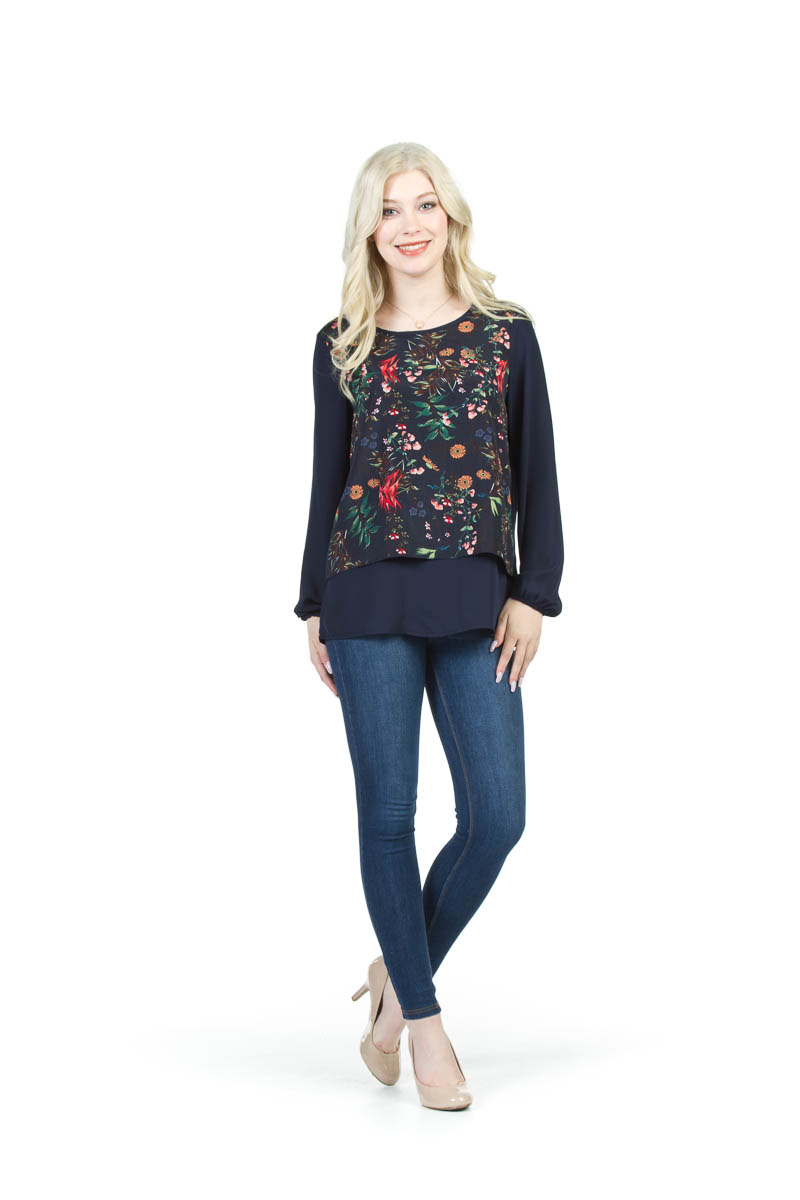 Black Layered floral Blouse with Split Back Detail