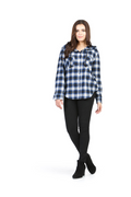 Blue Plaid button-Up Shirt with Hood