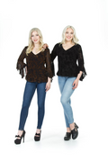 Brown Velvet Burnout Bell Sleeve Ruffle Hem Top