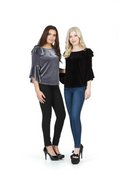 grey Ruffle Neck Bell Sleeve Velvet