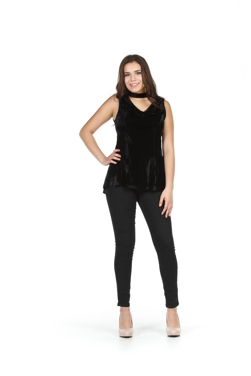 Black Velvet Peplum Top  with choker Detail