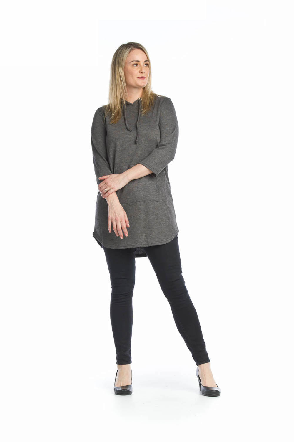 TAUPE 3/4 Sleeve Hoody Dress with Kangaroo Pockets