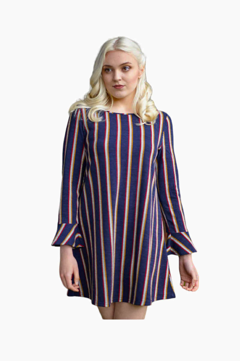 NAVY Multi Stripe Bell Sleeve Dress