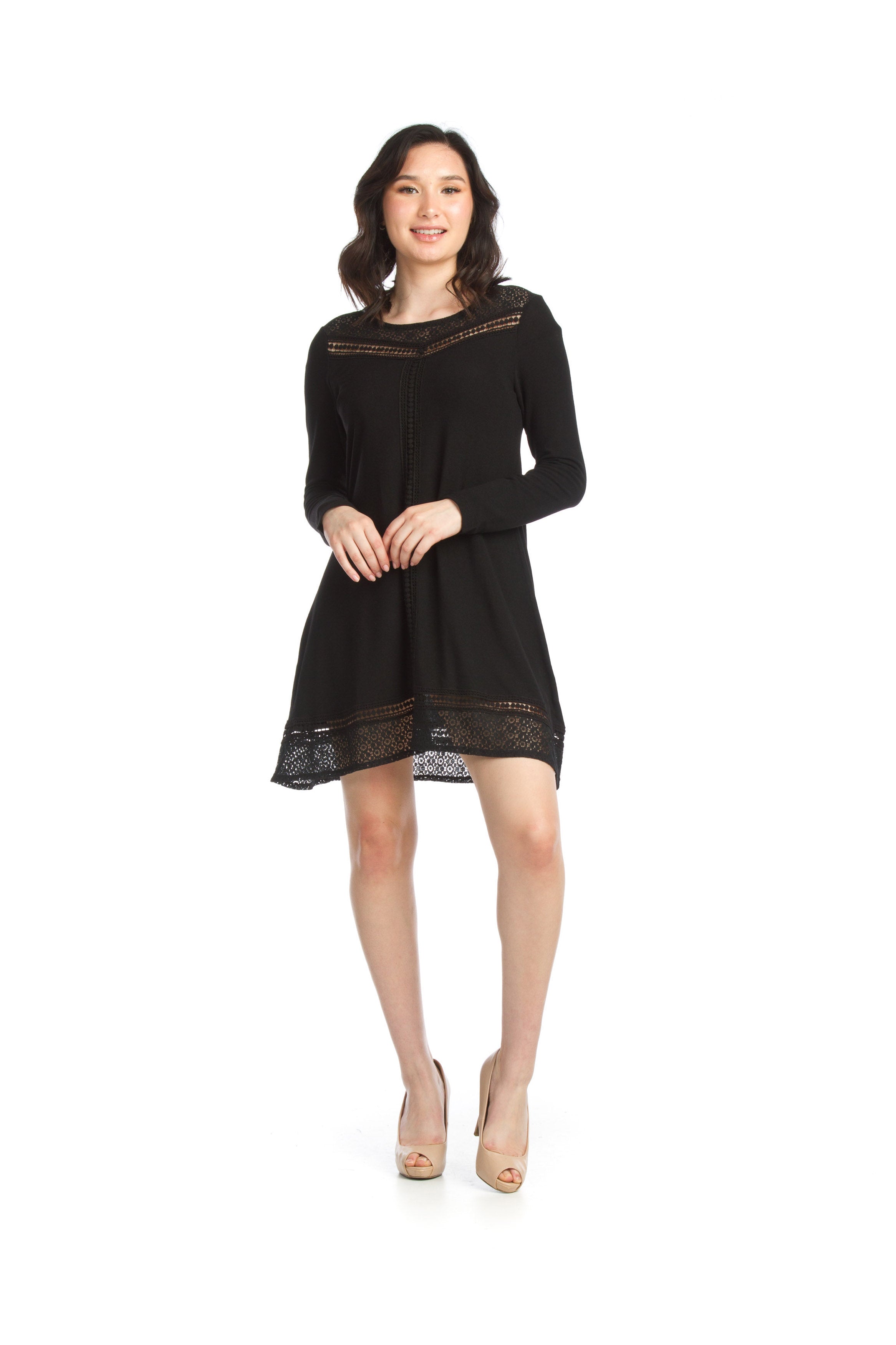 NAVY Lace Inset ALline Sweater Dress