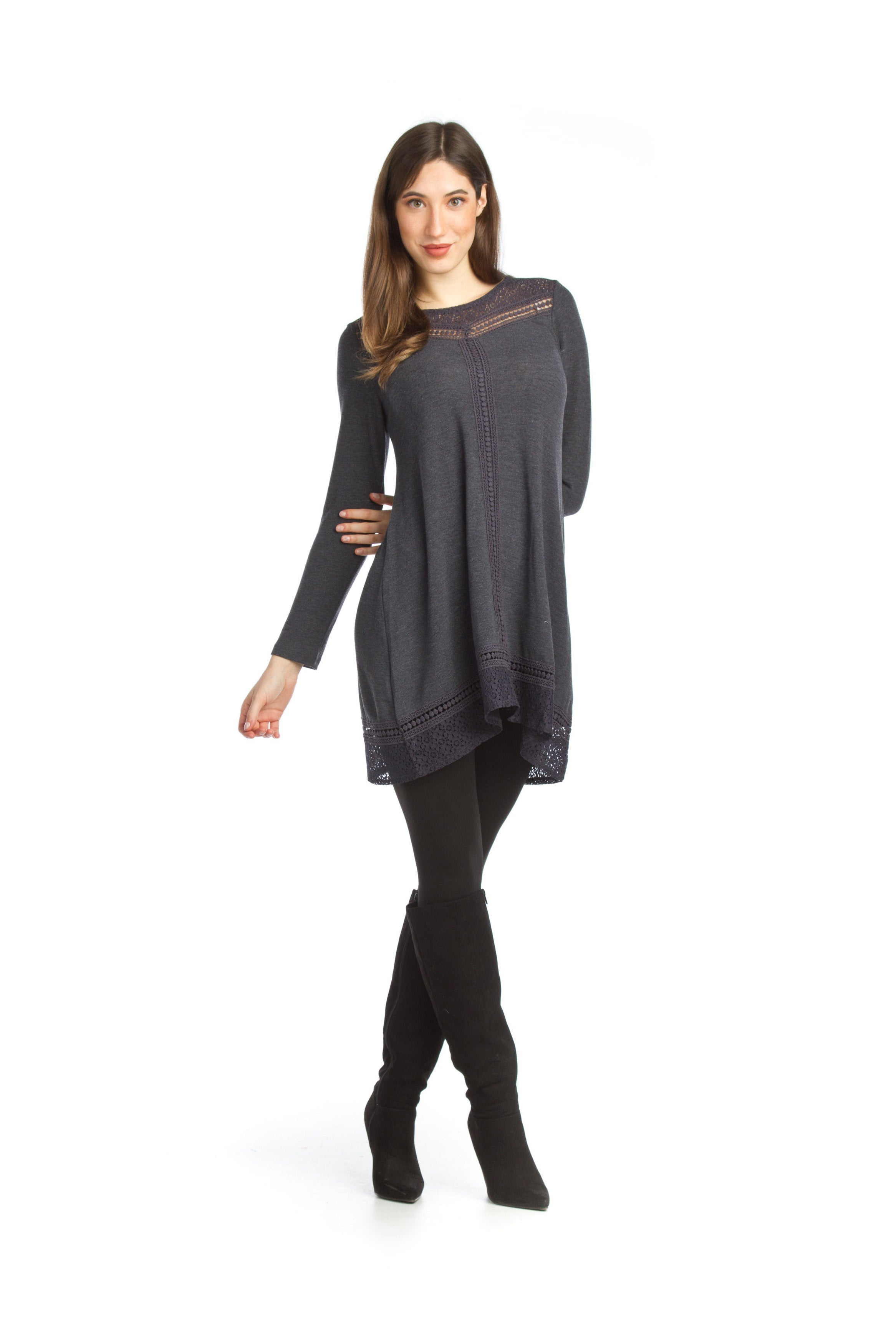 NAVY Lace Inset ALline Sweater Dress