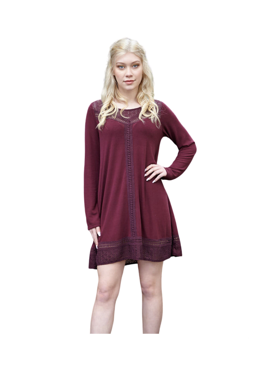 NAVY Lace Inset ALline Sweater Dress
