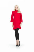 RED Mock Neck w Pleated Bell Sleeves Dress