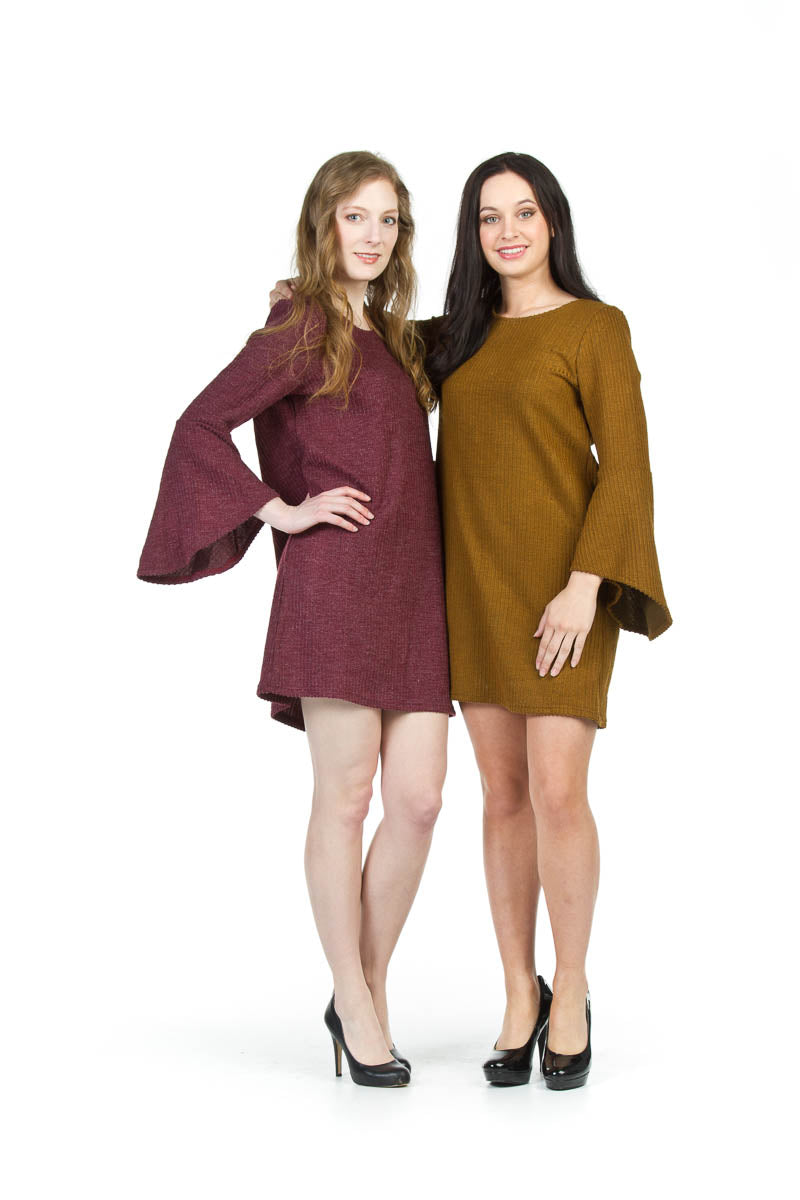 BURGN Bell Sleeve Ribbed Sweater Dress
