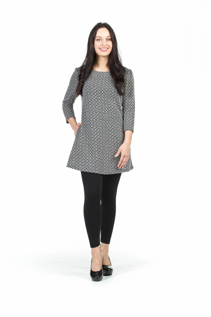 BLACK Textured A-Line Dress with Pockets