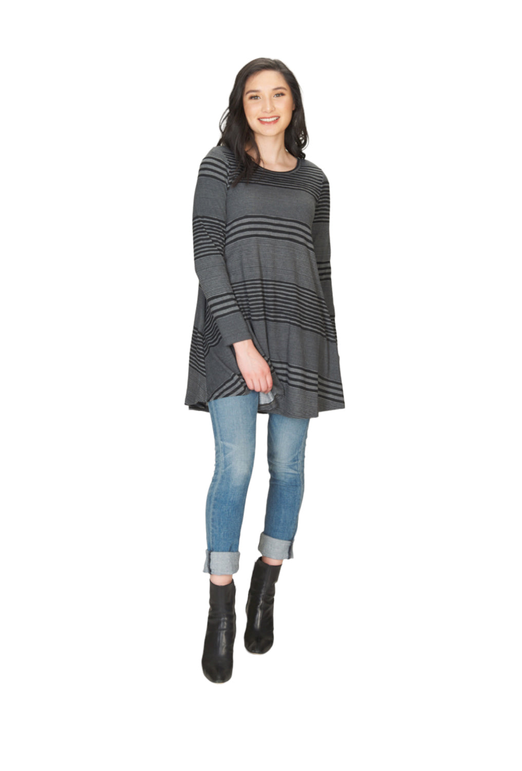 BLACK Multi Stripe A-Line Dress with Pockets
