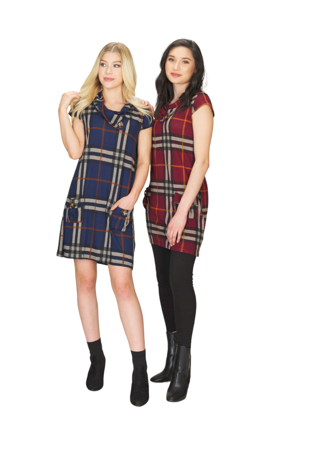 BURGN Large Check Short Sleeve Dress with Pockets