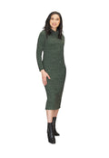 GREEN Hi Neck Heathered Long Sweter Dress