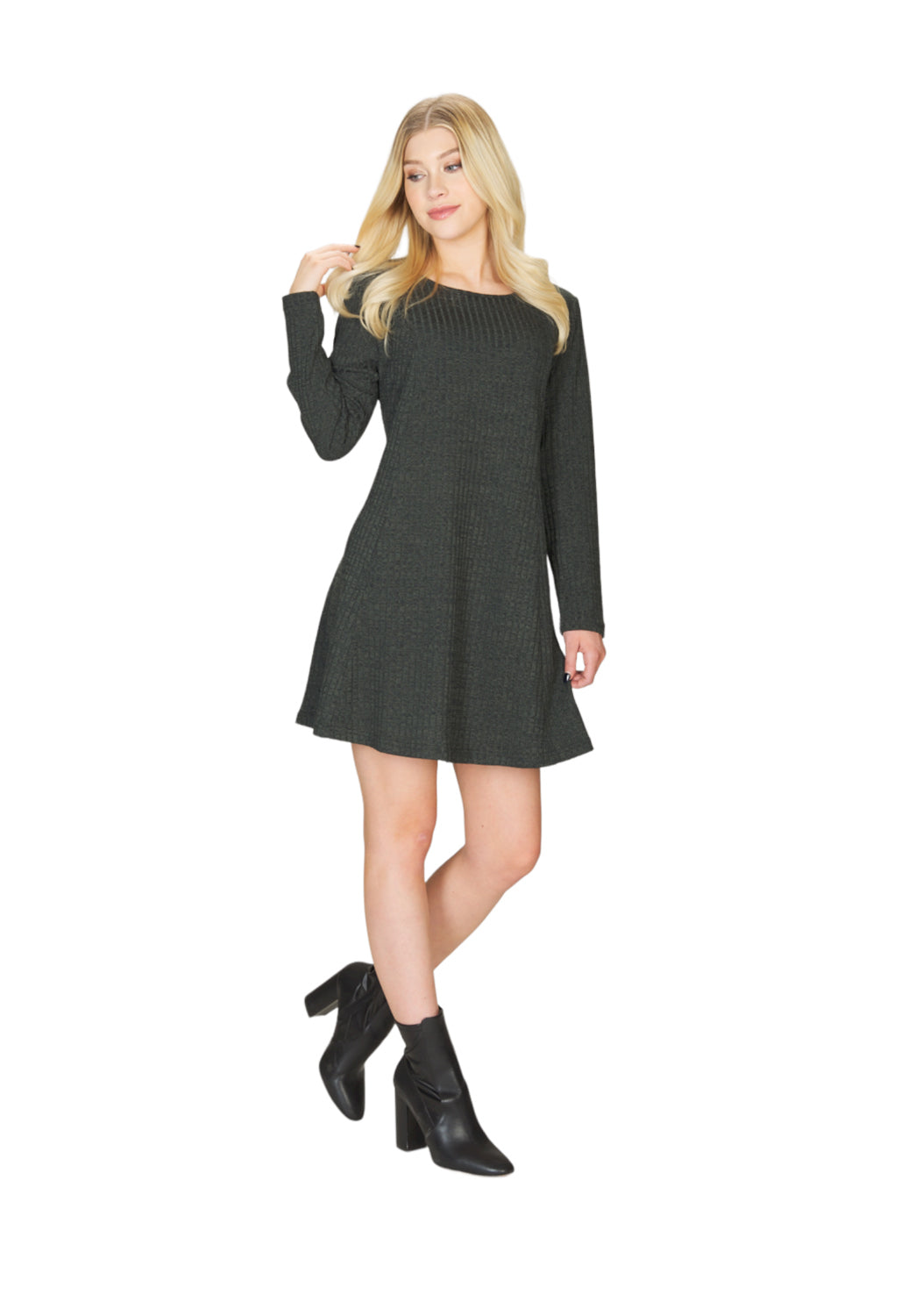 GREEN Ribbed Panel A-line Dress