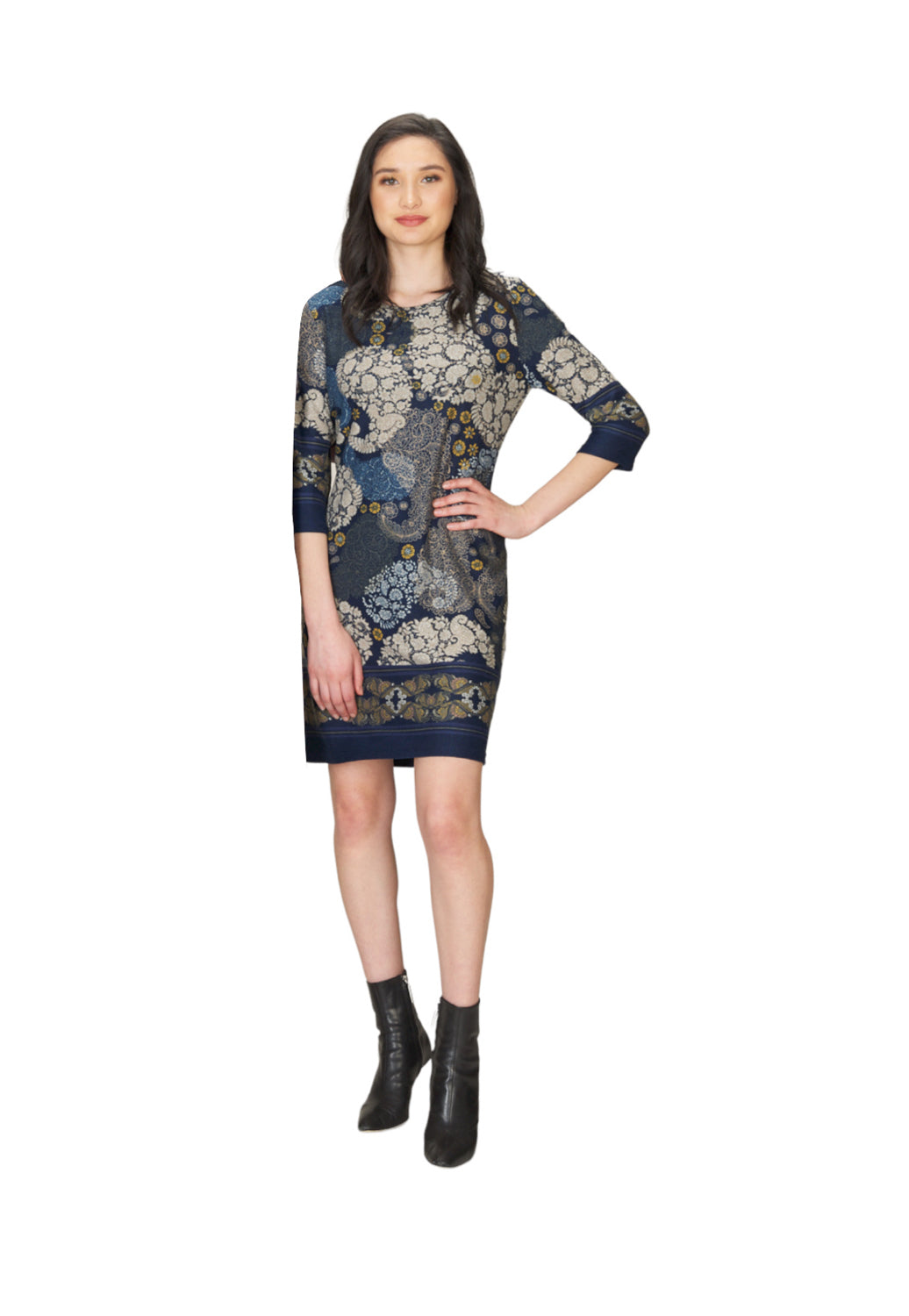 BLUE Paisley Border Print Dress