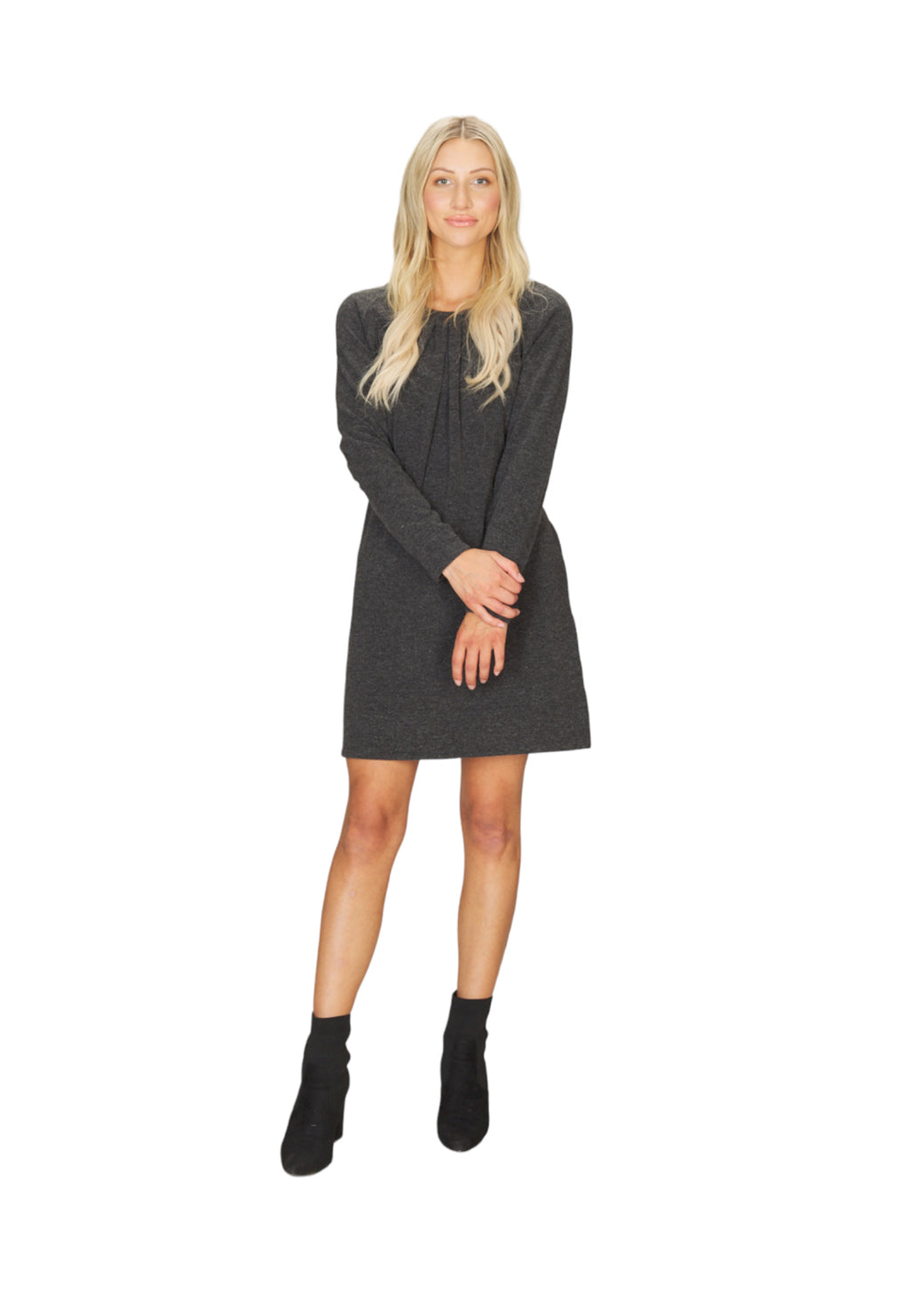 CHARC Pleated Neck Soft Sweater Dress