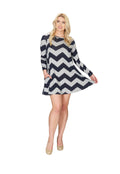 NAVY Chevron Print A-Line Sweater Dress w Pockets