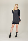 NAVY Dotted Sweater Dress w Pockets & Solid Back