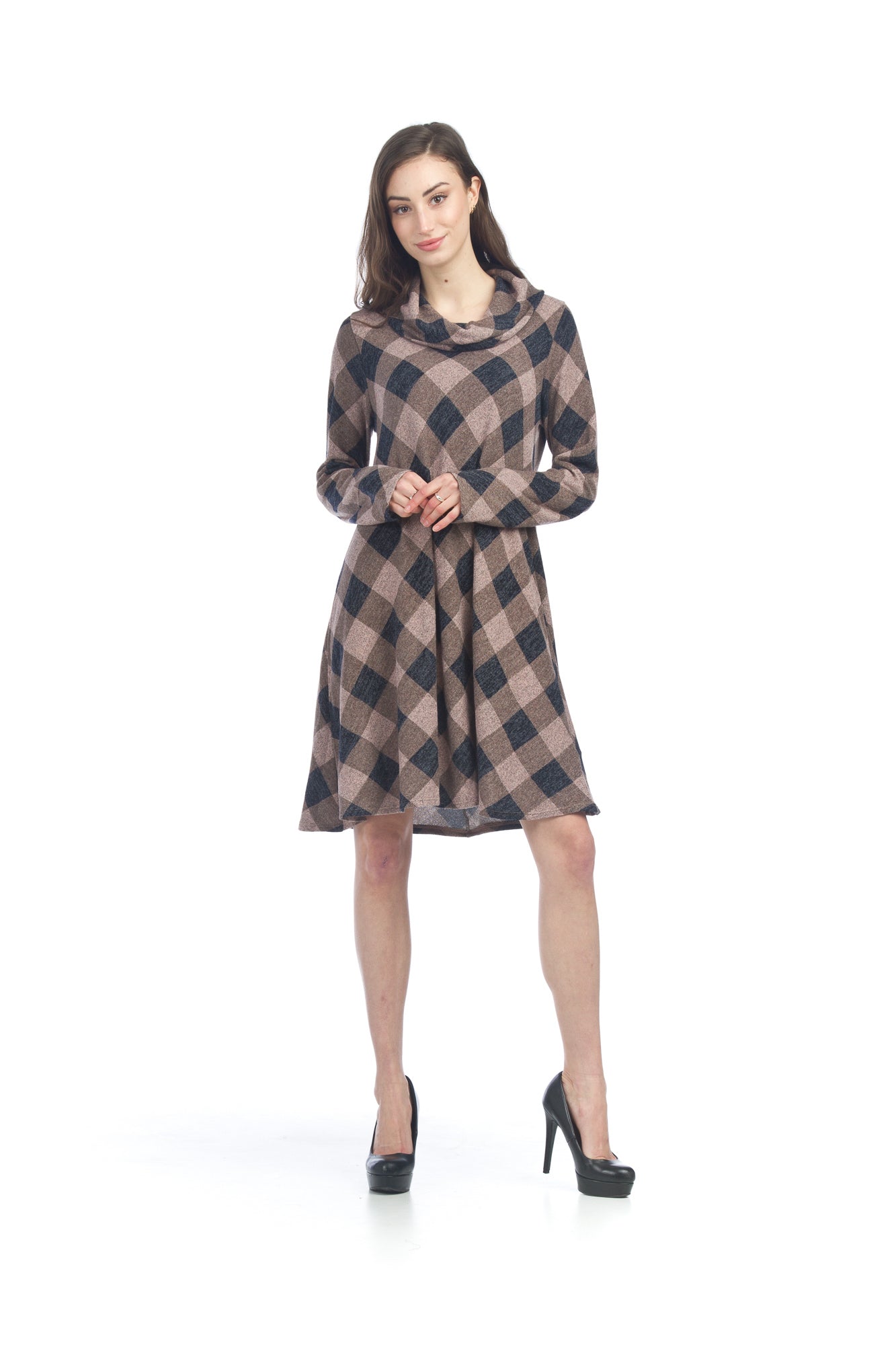 GREY Plaid A-Line Sweater Dress with Pockets