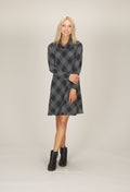 GREY Plaid A-Line Sweater Dress with Pockets