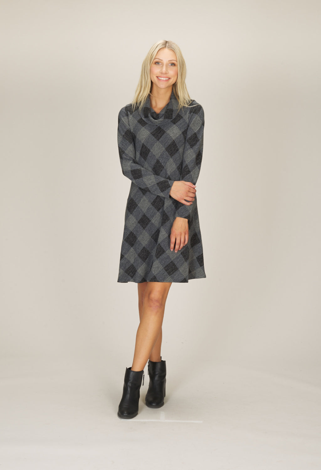 ROSE Plaid A-Line Sweater Dress with Pockets