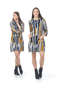 YELLOW Colorblock 3/4 Sleeve Dress w Foldover Collar