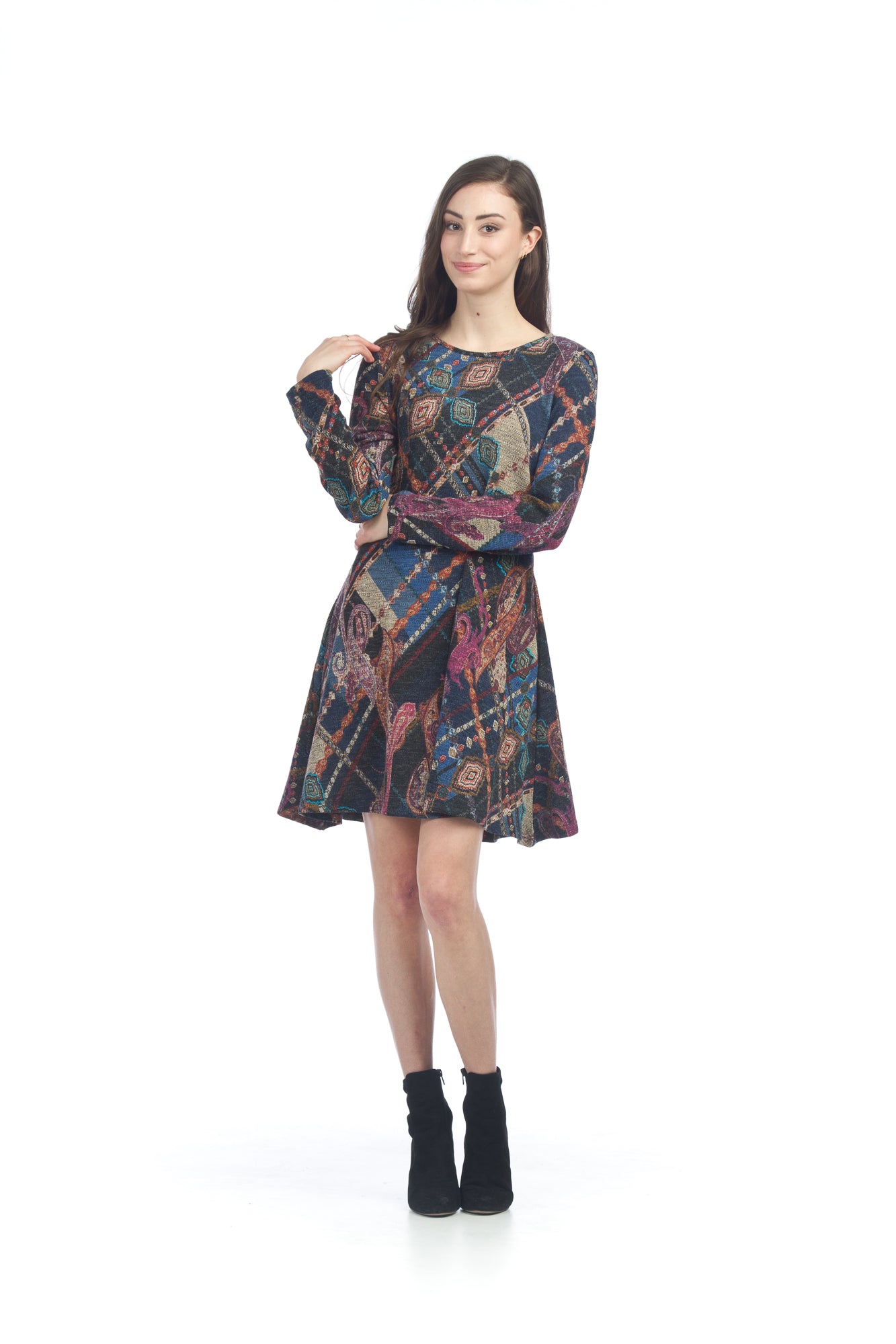 BLUE Multi Print A-Line Sweater Dress