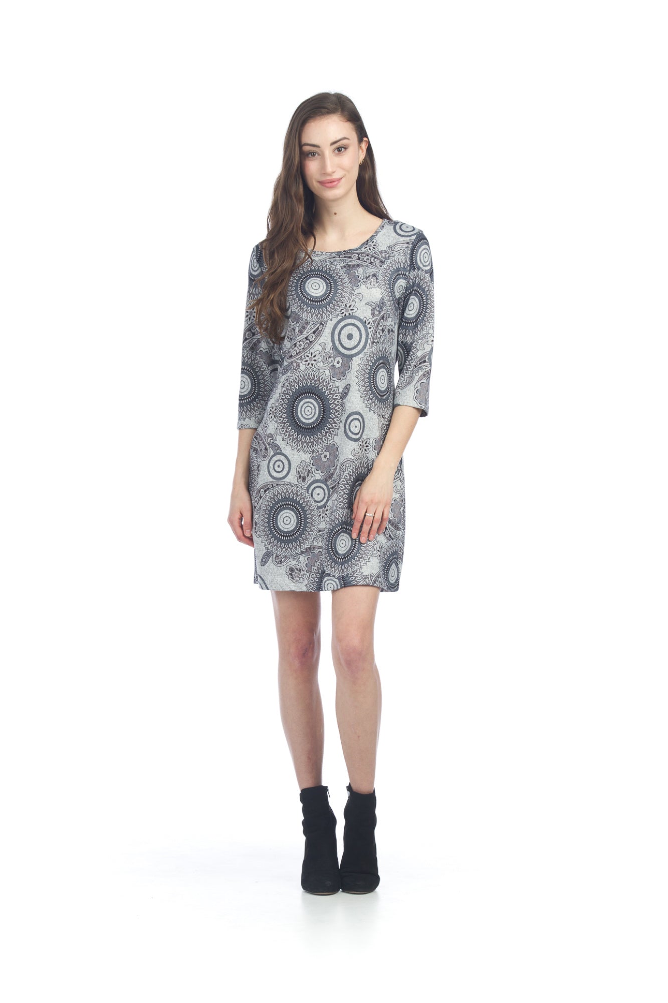 GREY Medallion Print 3/4 Sleeve Sweater Dress