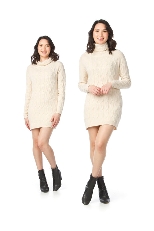 CREAM Cable Knit Cowl Neck Knit Sweater Dress