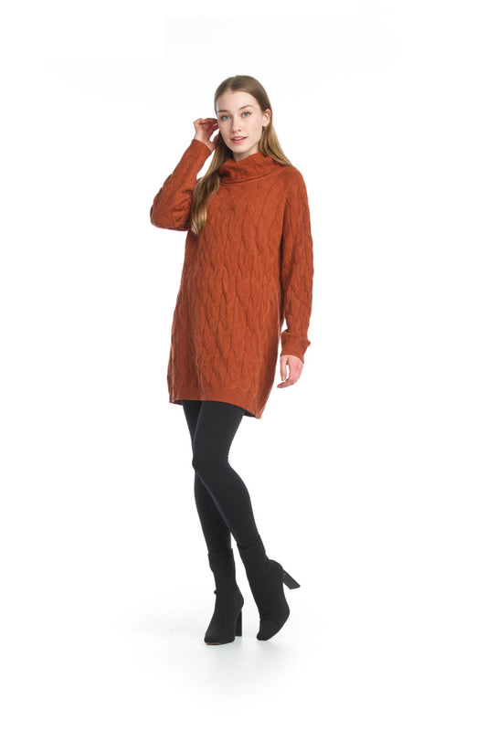 RUST Cable Knit Cowl Neck Knit Sweater Dress