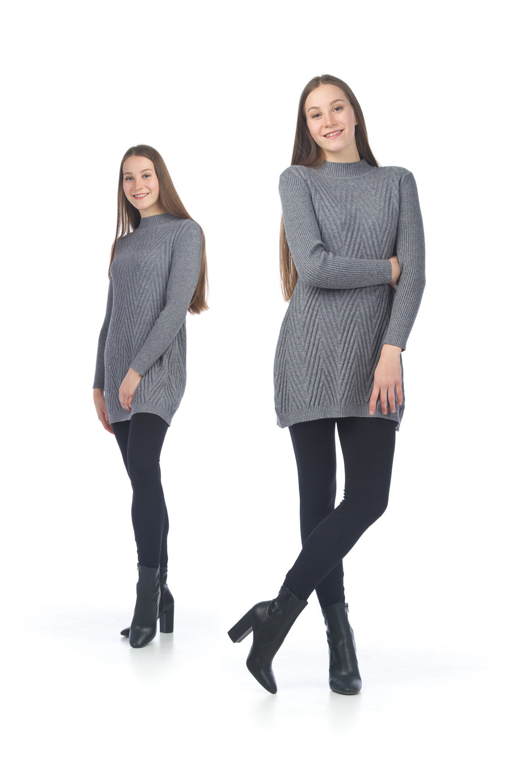 CREAM Chevron Design Mock Neck Knit Sweater Dress