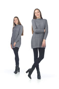 GREY Chevron Design Mock Neck Knit Sweater Dress