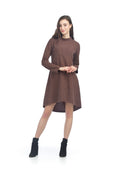 BROWN Mock Neck High Low Sweater Dress w Pockets