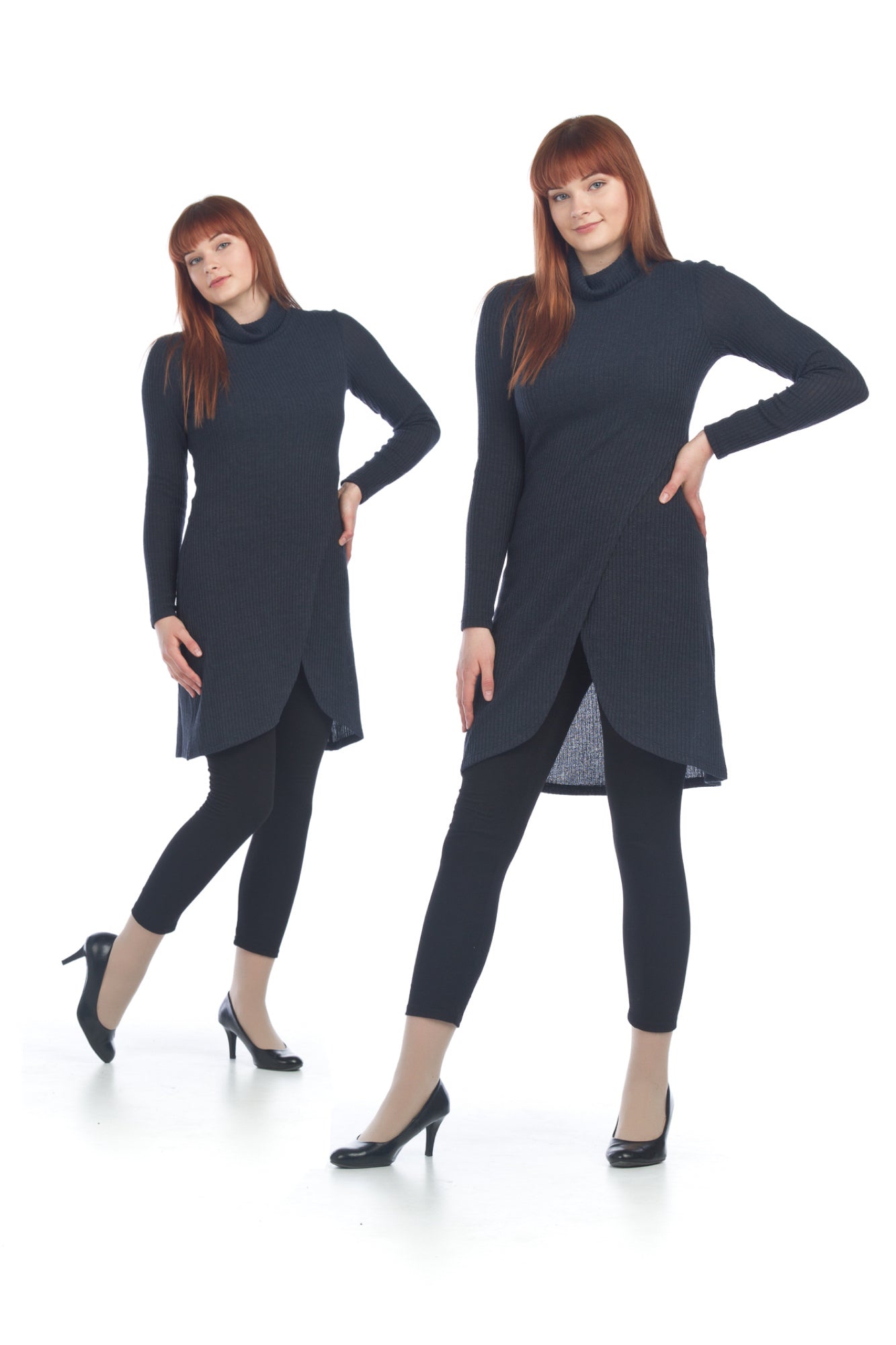 GREY Ribbed Turtle Neck Tulip Hem Sweater Dress