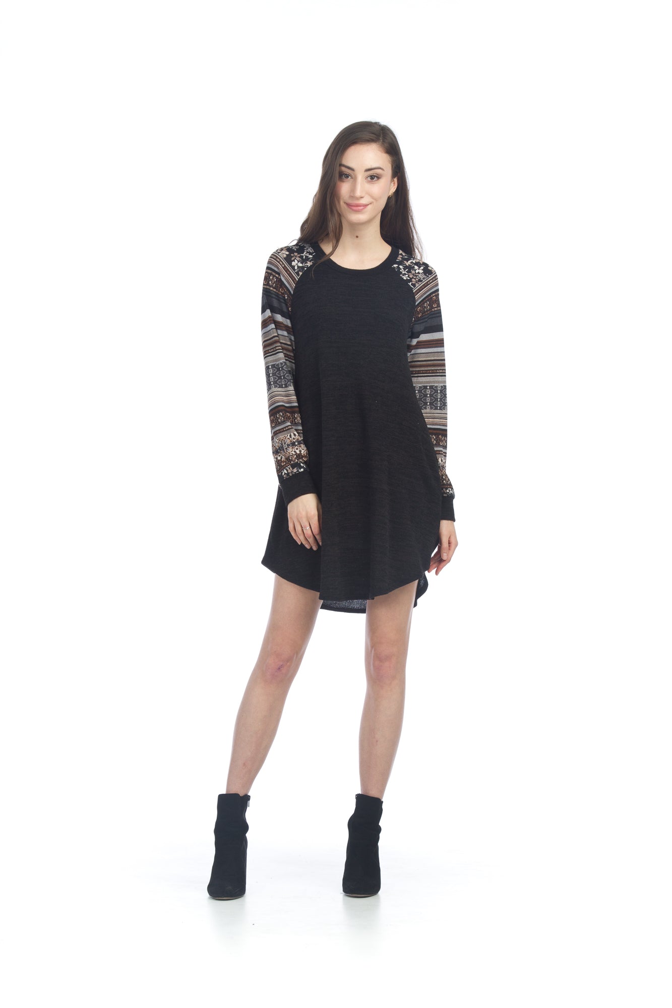 GREY A-Line Sweater Dress with Printed Sleeves