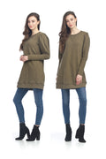 KHAKI Heathered Sweater Dress with Sleeve Detail