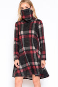 BLACK Plaid Cowl Neck A-Line Sweater Dress
