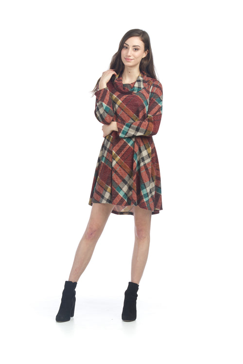 BLACK Plaid Cowl Neck A-Line Sweater Dress