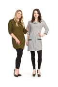 GREY Textured Cowl Neck Sweater Dress w Zip Detail