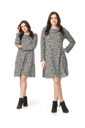 GREY A-Line 3/4 Sleeve Leopard Print Sweater Dress