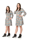 GREY Bicyle Print Fit n Flare Sweater Dress w Pockets