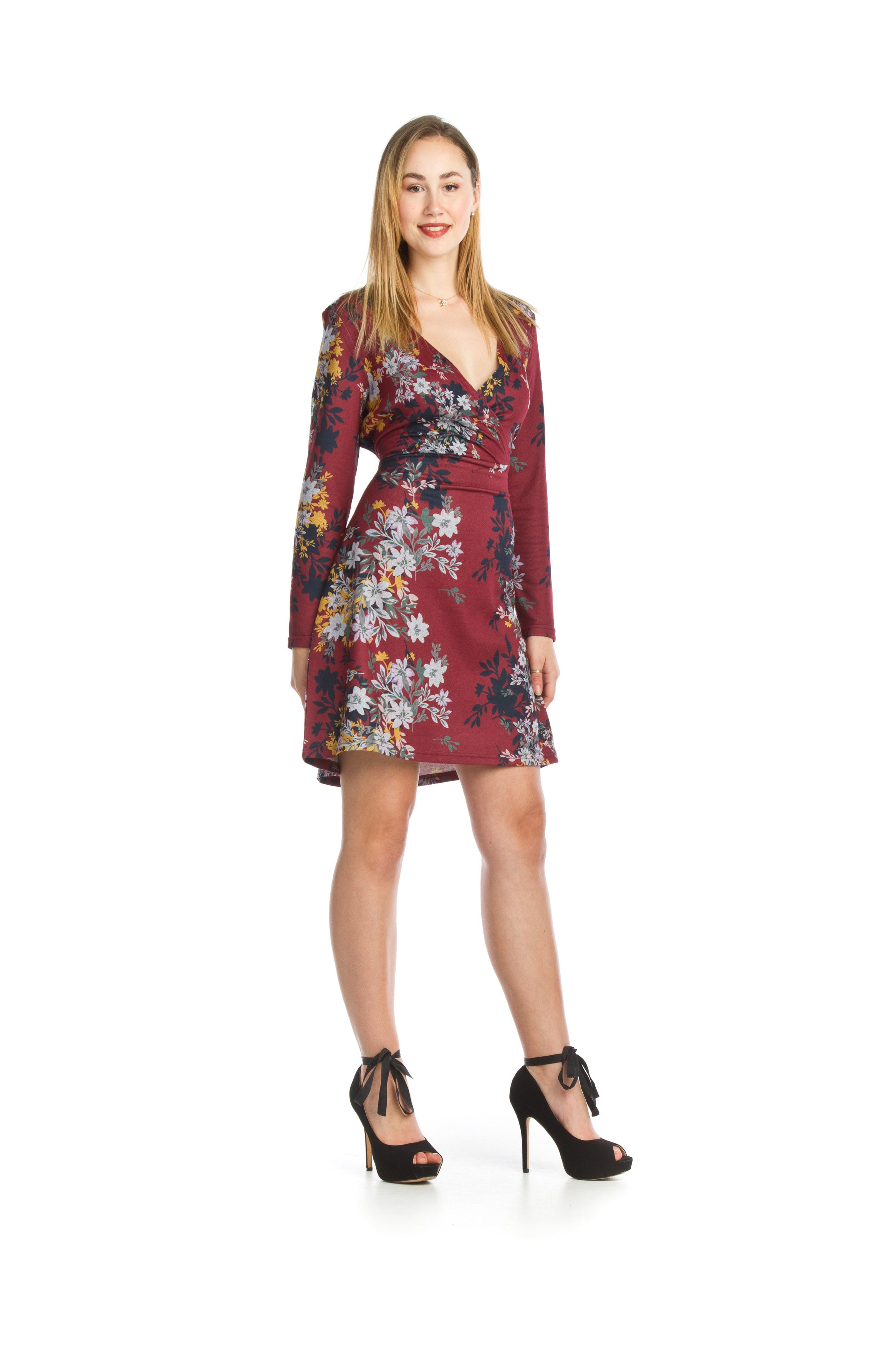 BURGN Floral Wrap Look Sweater Dress
