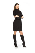 BLACK Turtle Neck Midi Sweater Dress w Ribbing Detail