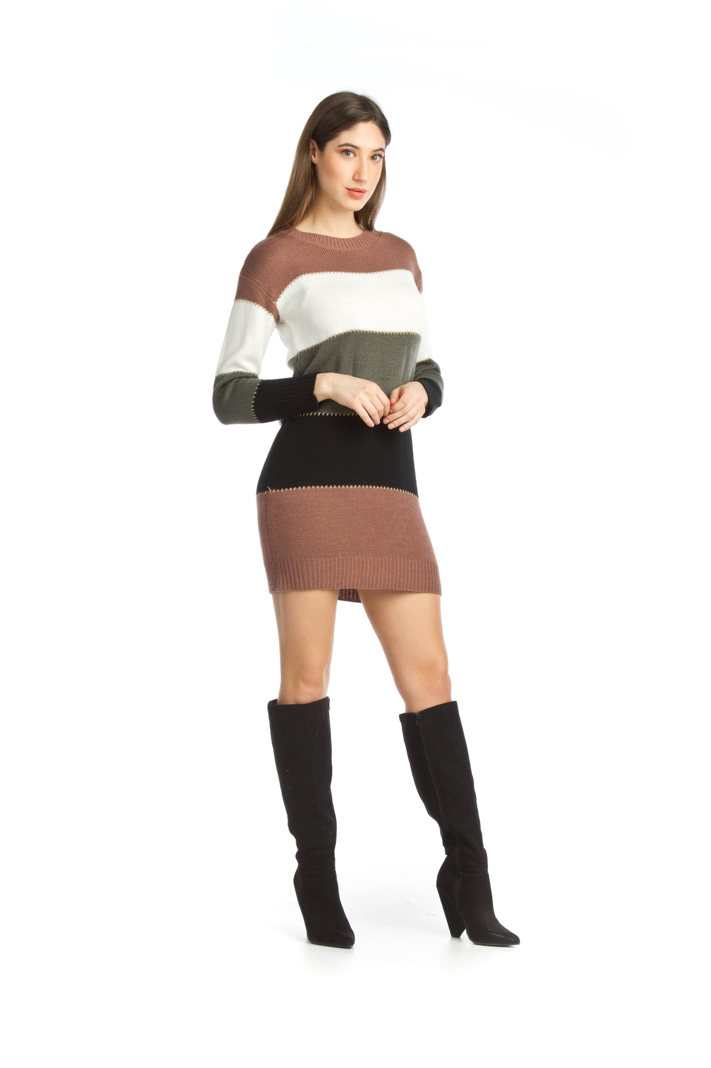 MULTI Color Blocked Knit Sweater Dress