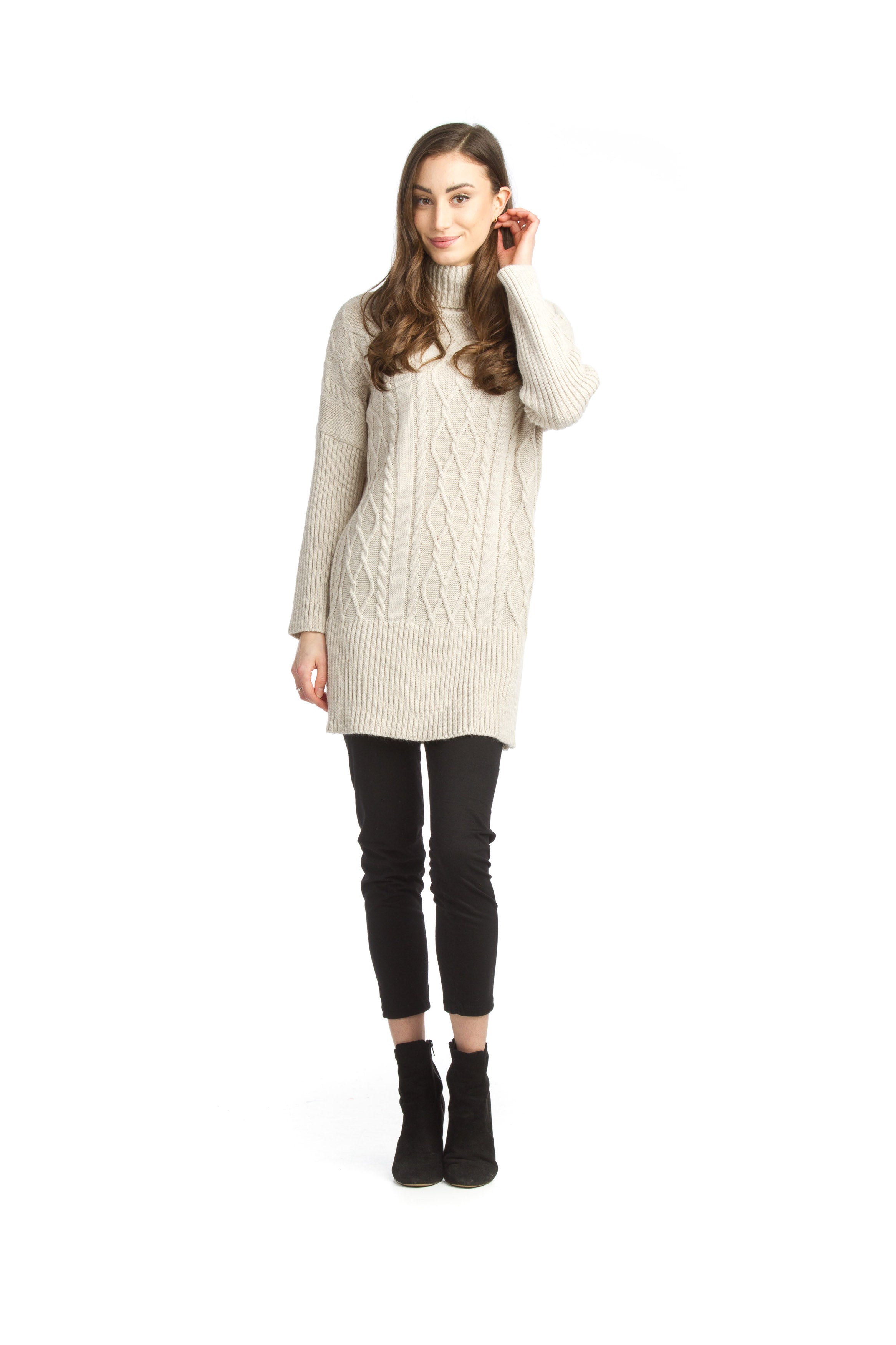 CREAM Cable Knit Sweater Dress with Ribbing Detail