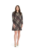 CHARC Knit Plaid A-Line Sweater Dress with Cowl Neck