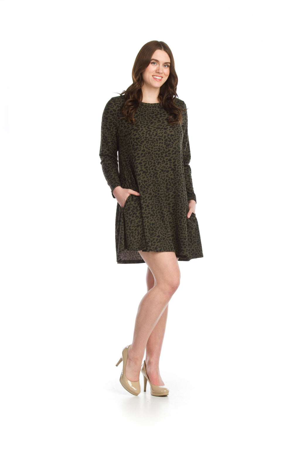 BLUSH Leopard Print A-Line Sweater Dress with Pockets